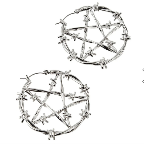 Killstar Jewelry - Killstar Silver Barbed Wire Pentagram Earrings - Brand New